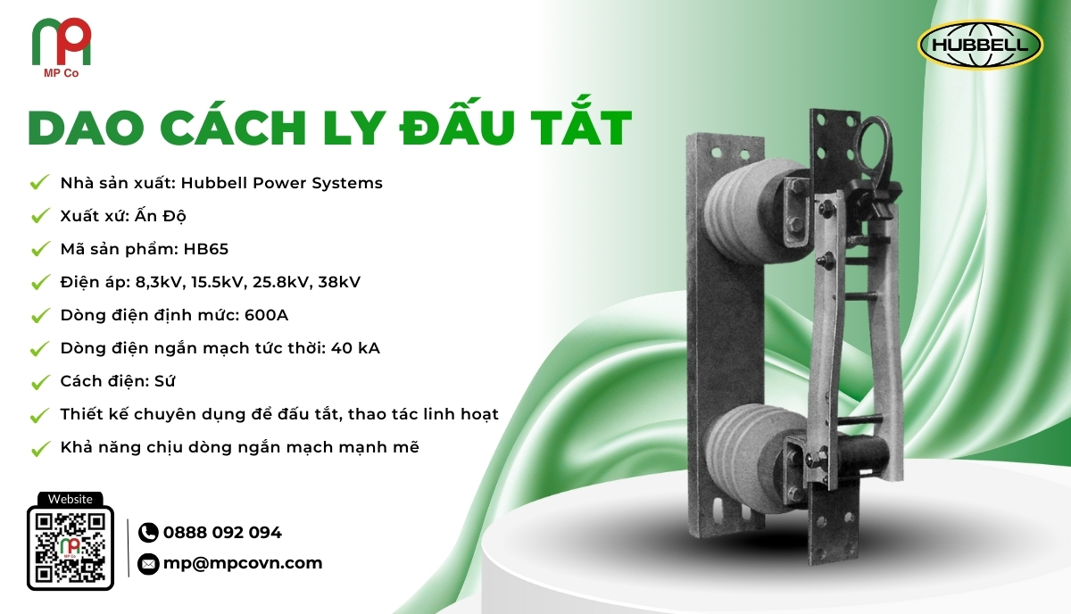 Dao cách ly đấu tắt HB65 là thiết bị chuyên dụng dùng trong hệ thống lưới điện trung thế trên không, với chức năng cách ly hoặc đấu nối tạm thời trong quá trình bảo trì, sửa chữa, thí nghiệm hoặc thao tác điện