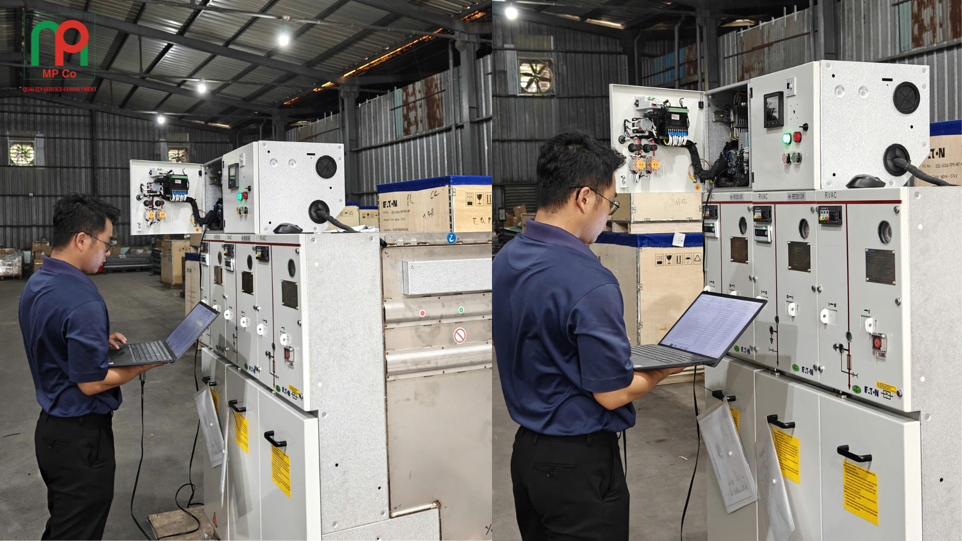 Đội ngũ kỹ thuật Công ty Mỹ Phương tiến hành kiểm tra tủ RMU trước khi xuất kho.